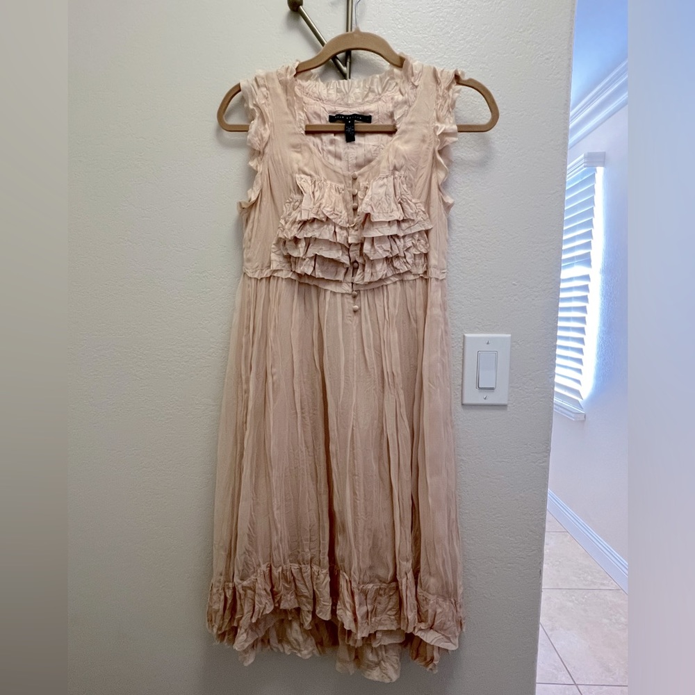 Robert Rodriguez, silk blush ruffle and pleated dress, size 2